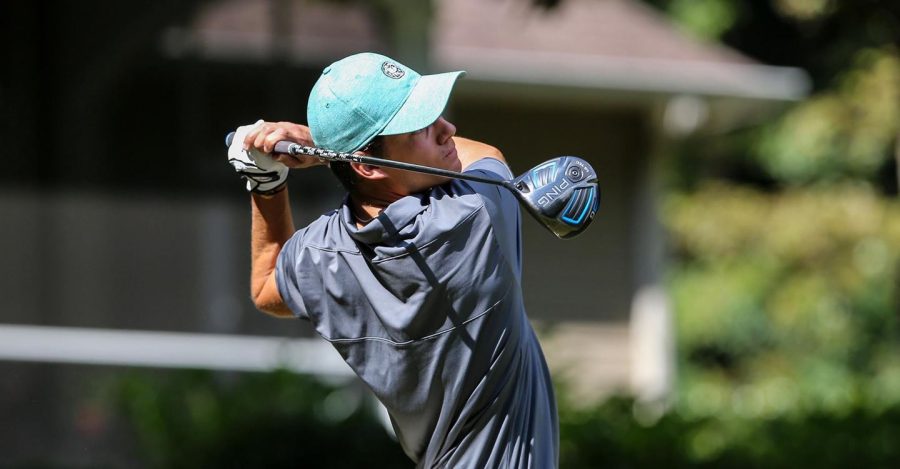 Matthew+Leeman+hits+a+shot+during+the+Mens+Golf+Camden+Collegiate+Tournament.+He+shot+%2B6+as+he+finished+10th+in+the+tournament+and+lead+all+Lions.%0A%0APic+creds%3A+Karl+L.+Moore