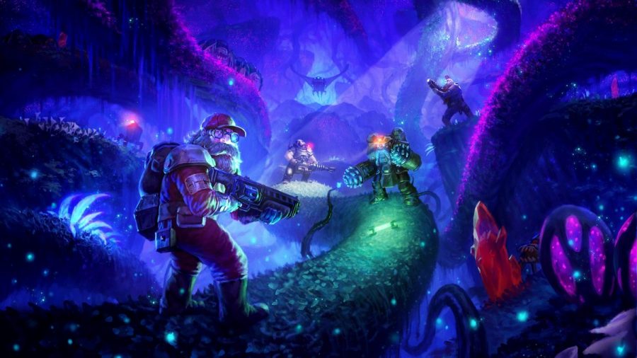 The Dwarf Miners exploring bioluminescent caverns for gold. // PHOTO Courtesy of PCGAMESN