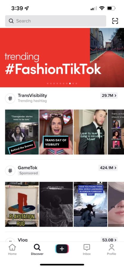 TikTok's Trending page shows account users the top themes and ideas in social media. PHOTO//ANNA WATSON