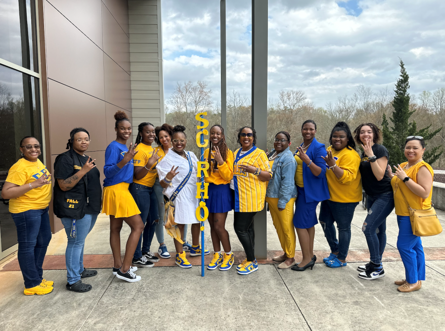 Sigma Gamma Rho members of past and present gather outside of student commons PHOTO// Chloe Spradlin