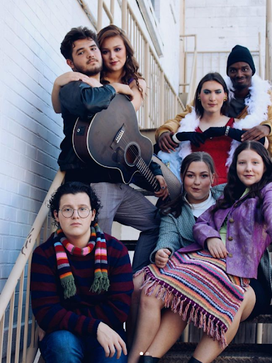 The lead players of “RENT” Pictured from left to right: front row-Gade Richman, Gracie Tipton, and Lexie Partain. Second row- Ethan Spinks, Dakota Rose Chen, Clayton Maddox, and Dante Wilson
