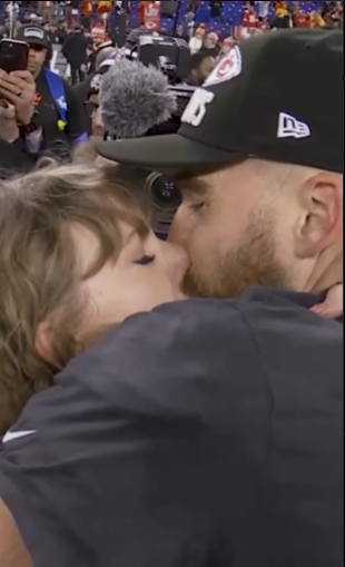 Travis Kelce and Taylor Swift share a kiss after the Chiefs defeated the Baltimore Ravens and advanced to Super Bowl LVIII. The couple’s relationship has had a National spotlight, even though both people tend to keep their personal affairs private to the public eye. 