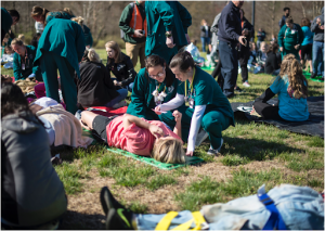 Nursing students are applying their knowledge at the 2021 disaster drill at Piedmont. 

