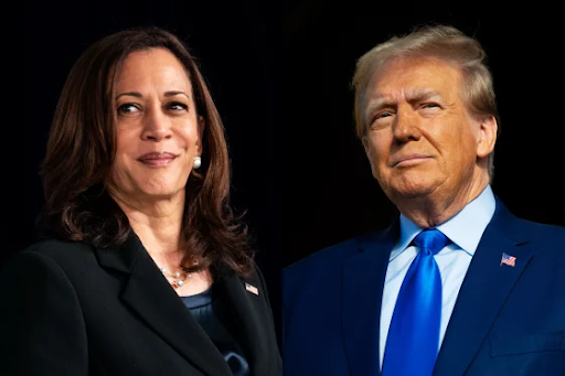 Edited image of Vice President Kamala Harris (left) and former President Donald Trump (right).