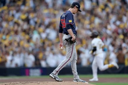 Max Fried giving up a run in the first inning versus the San Diego Padres in game two of the 2024 Wild Card series.