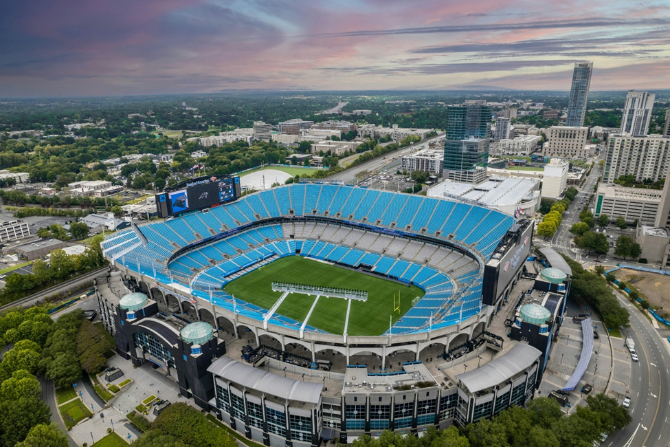 Aerial view of Bank of America Stadium, home of the Carolina Panthers.