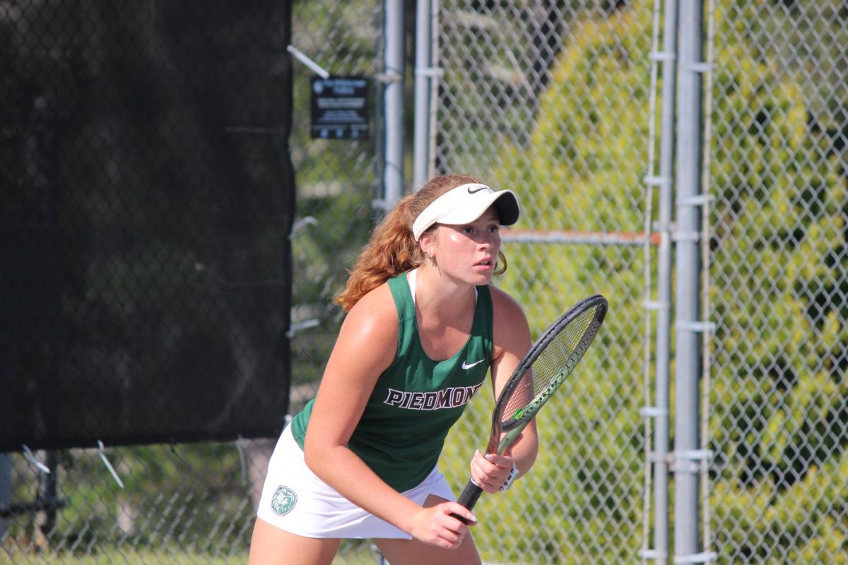 Freshman Sarah Sanabia in her match during the Piedmont Invitational.