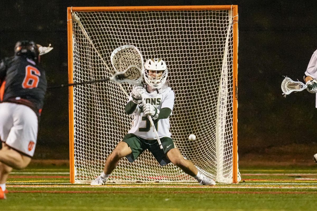 Goalie Johnny Matrona racks up another save. The 2024 graduate was a stellar athlete and student.