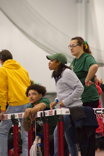 Remel Williams (center) coaching an athlete of hers in the long jump at Roanoke College.