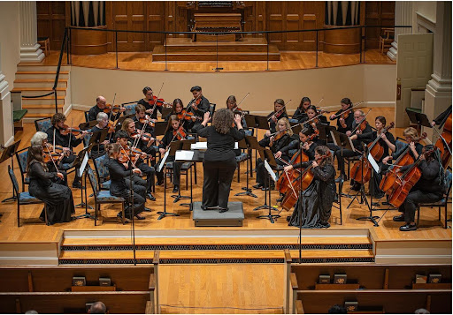 The Piedmont University String Ensemble rehearsing in the Piedmont Chapel.