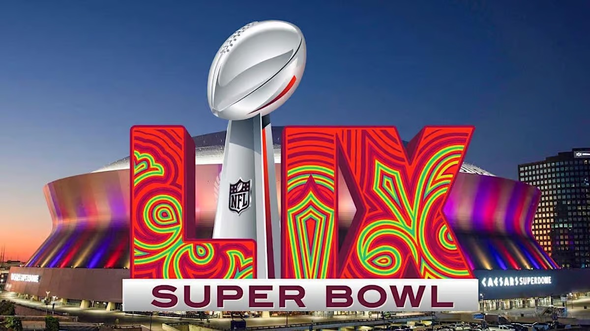 A promotional graphic for Super Bowl LIX.