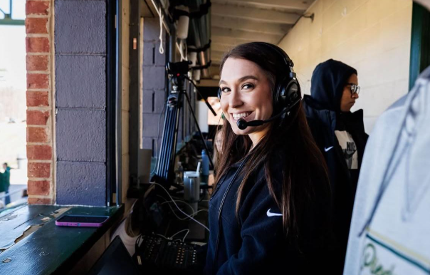 Danielle Percival on the Piedmont baseball broadcast.