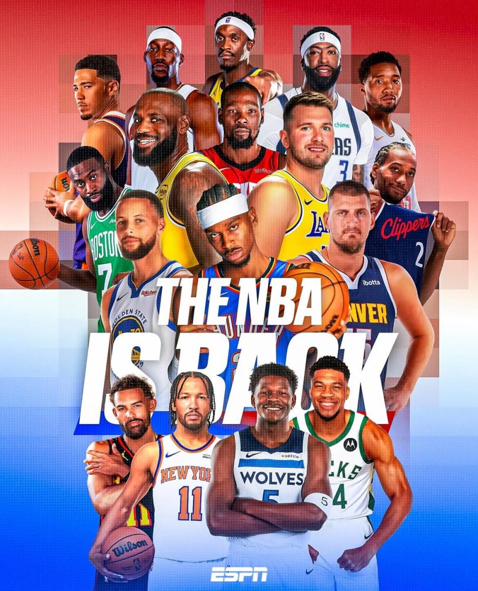 NBA opening season graphic featuring last year’s MVP, SGA (white headband, middle) - who averaged almost 33 points per game last year.